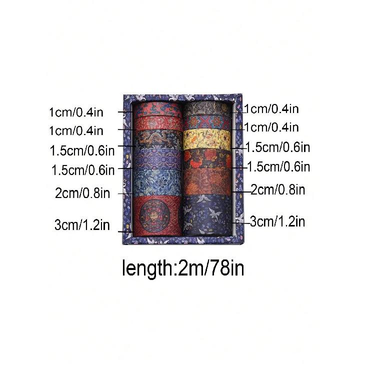 12 Rolls/Box Retro Landscape Washi Tape Creative Floral Mountain Crane Print Design Sticker Rolls Scrapbook And Gift Wrapping Decoration DIY Masking