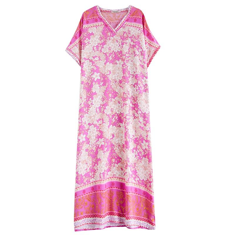 Новое хлопковое атласное платье с коротким рукавом больших размеров в винтажном стиле с цветочным принтом для женщин, повседневное свободное длинное летнее платье