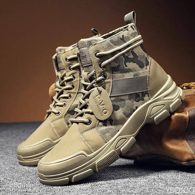 Fashion Men Boots Casual Outdoor Desert Boots Autumn Fashion Camouflage Lace-up Platform Shoes Man