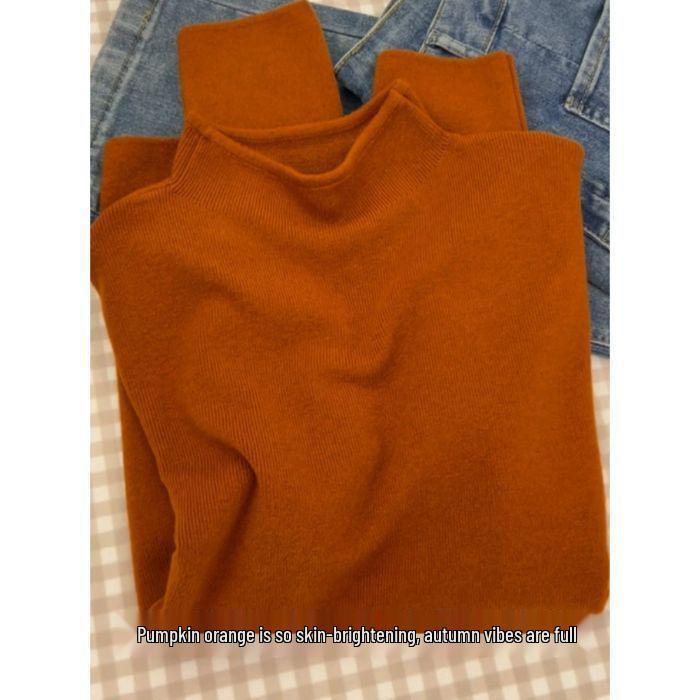 Women's High-End Slim Fit Knit Sweater with Half-High Neck and Long Sleeves for Fall and Winter