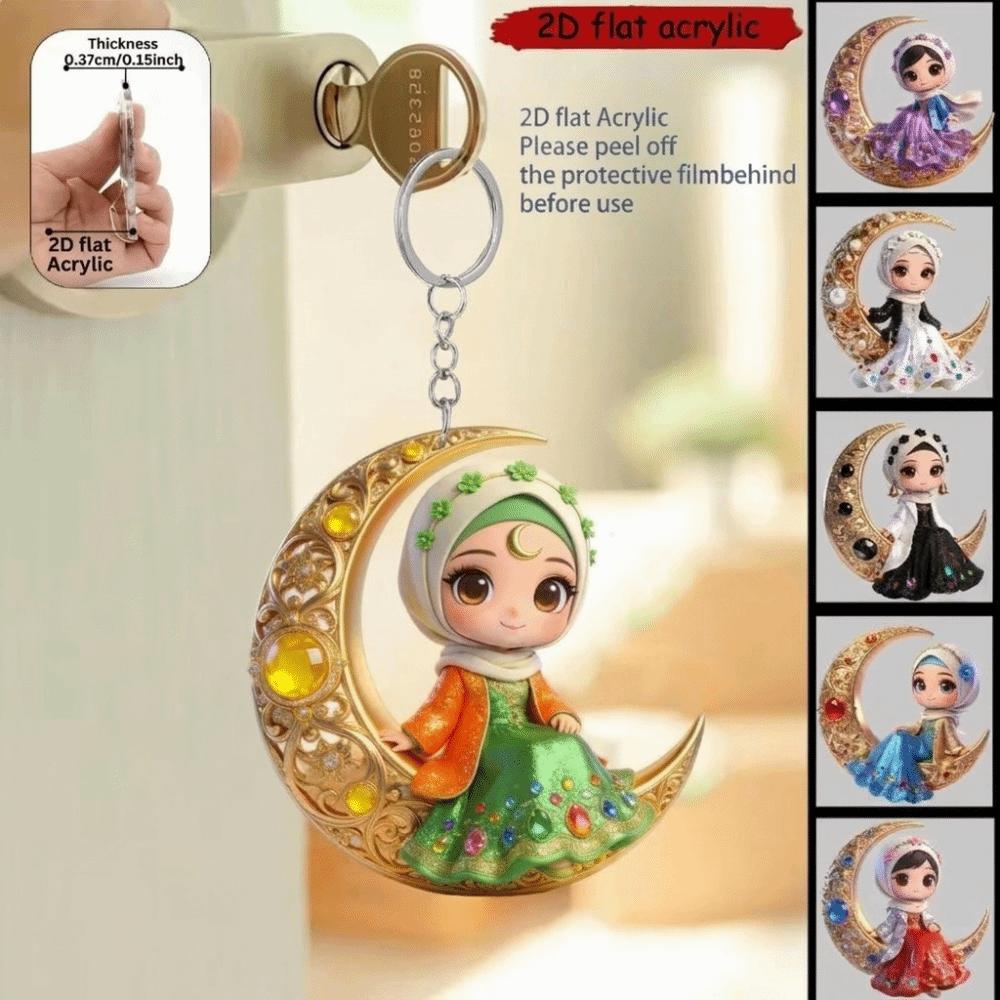 Beautiful Girls Figure Crescent Moon Acrylic Keychain Trendy Backpack Decoration Charm Luggage Tag