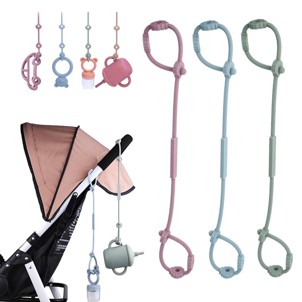 Aninako Stroller Toy Strap Set of 3 Toy Holder Fall Prevention Band Silicone BPA Free Pacifier Holder Ultra Light Adjustable Sippy Cup Mug Holder High