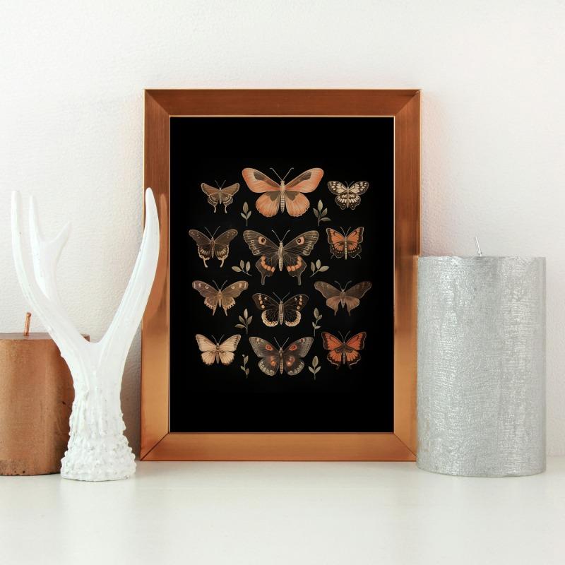 Винтажные постеры в стиле дарк-академия с изображением мотыльков, викторианская готика, иллюстрация насекомых, холст, настенные принты, картина для комнаты, домашний декор