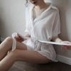 Women's Sexy Summer Pajama Set: Long Chiffon See-Through Shirt & Korean Style Nightdress Robe