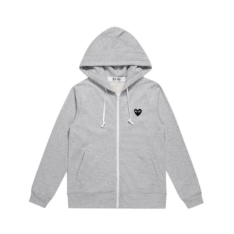 Unisex Hooded Zip-Up Sweatshirt With Heart Embroidery Loose Fit Casual Pullover Winter