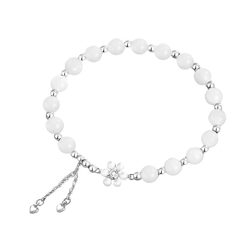 S925 Hotan Нефритовый браслет Женская мода Синтетический жемчуг, инкрустированный цирконом, ювелирные изделия, легкий роскошный стильный браслет с кисточками Love
