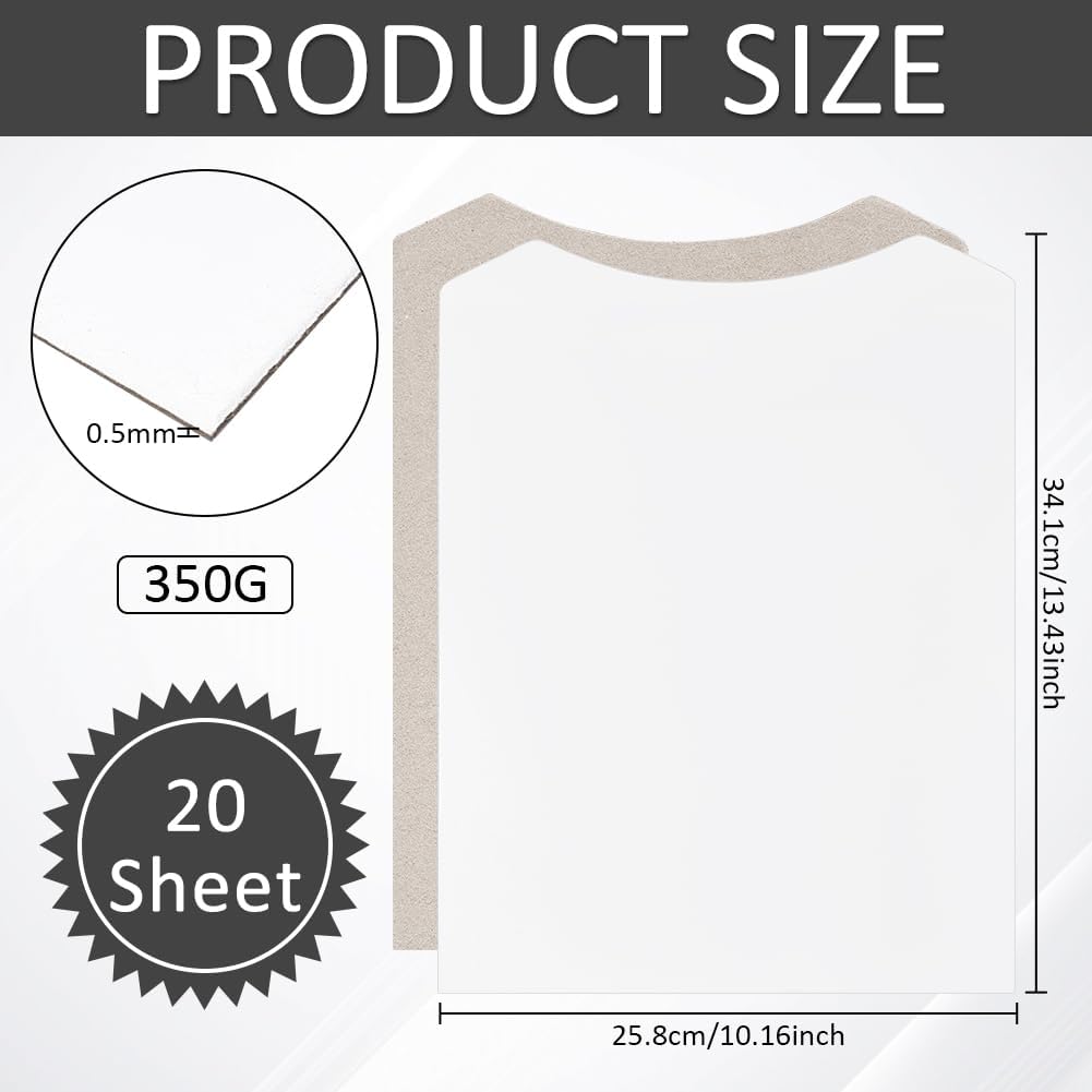 BENECREAT 20 шт. Белые картонные вставки для рубашек, 13,4x10,2 дюйма, Складная подкладка-сгиб для DIY упаковочных вставок, Организация одежды, 0,5 мм толщиной