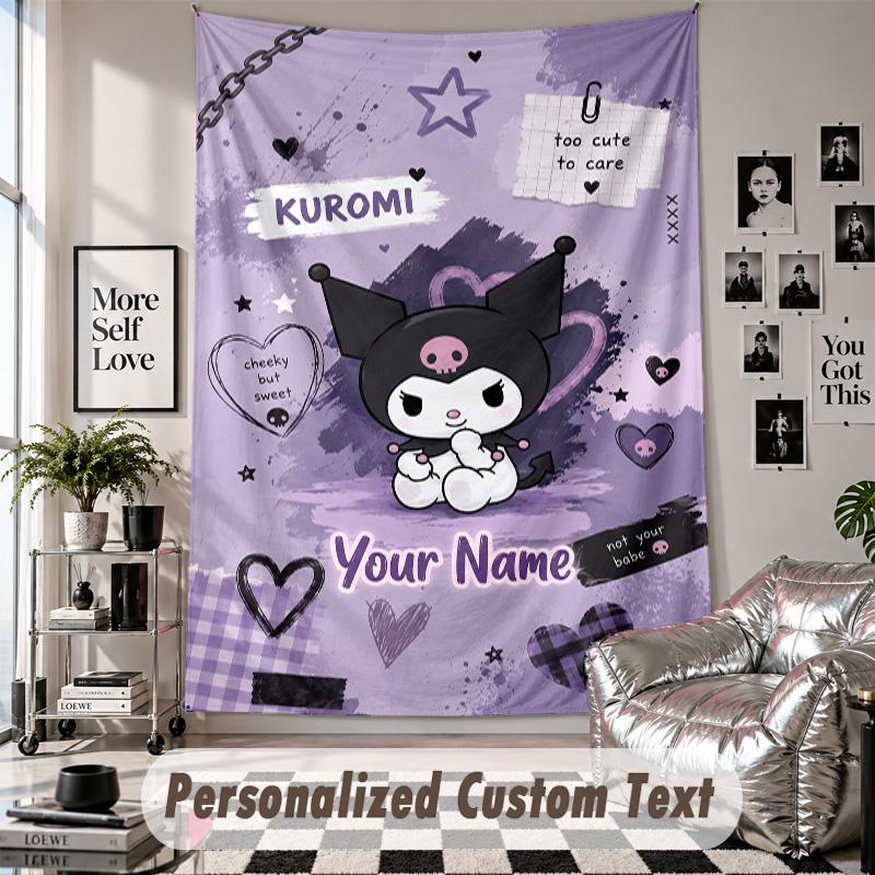 Custom Tapestry Wall Hanging, Kuromi Personalized Name Text Home Wall Decor