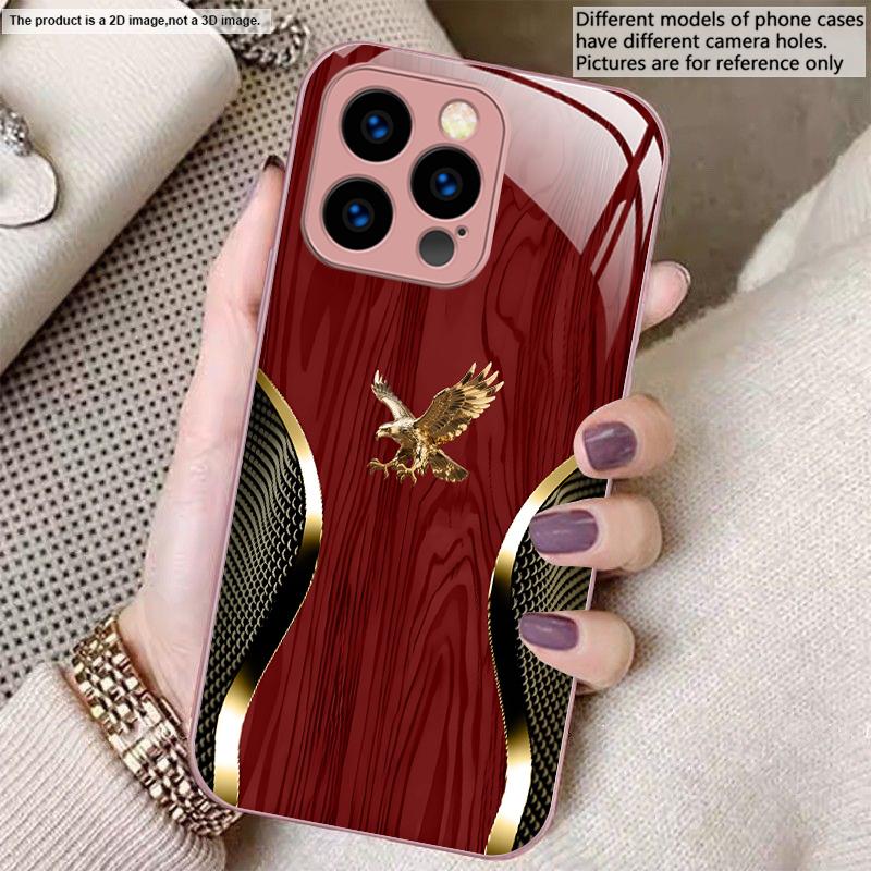 Благородное кольцо Золотой Орел Для iPhone 17 Air 16 E 15 14 13 Plus 12 mini 17 Pro Max 11Pro XR Xs X 7 8 11 Закаленное Стекло Чехол для Телефона