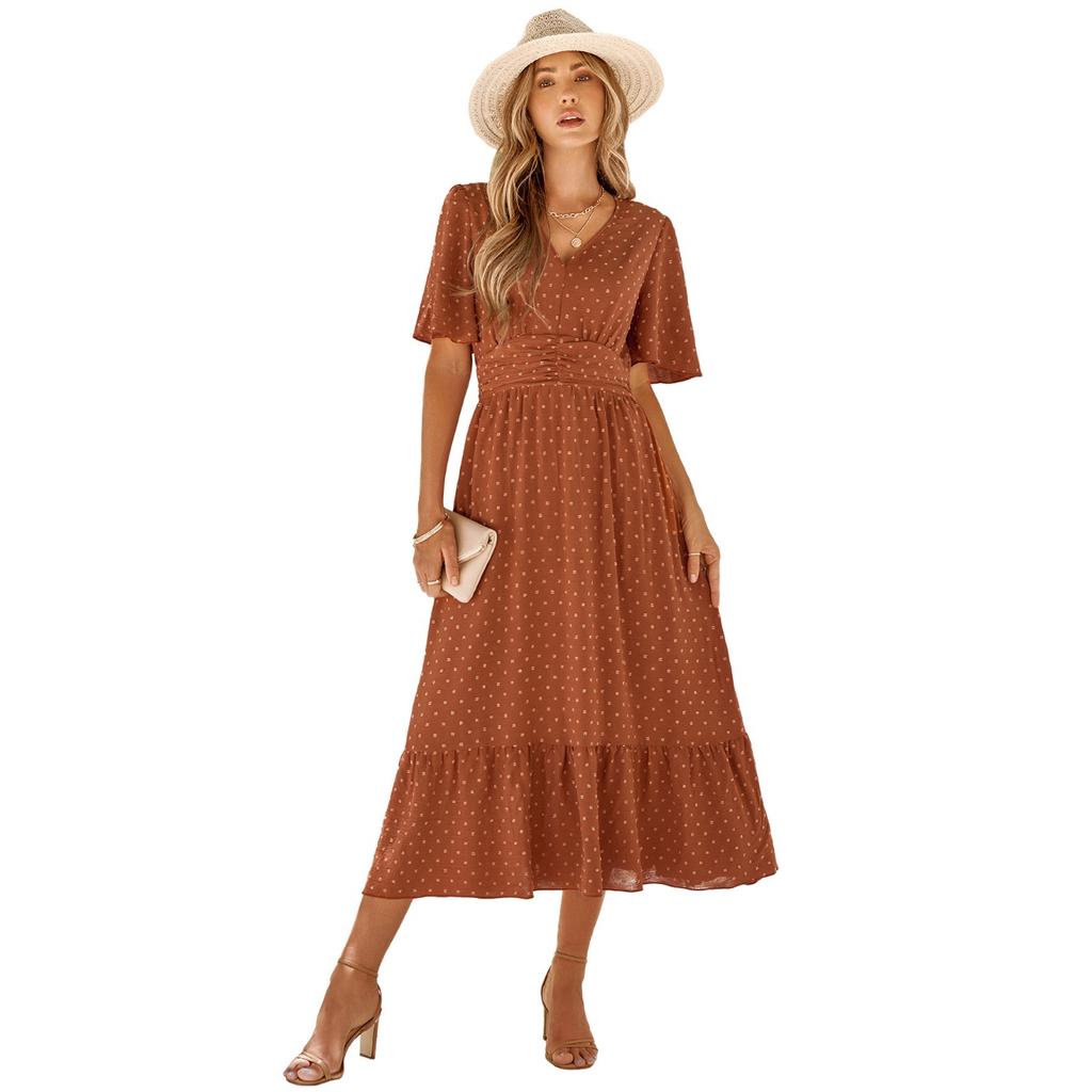 GMXIA Женские модные летние весенние однотонные повседневные платья с v-образным вырезом и короткими рукавами и высокой талией