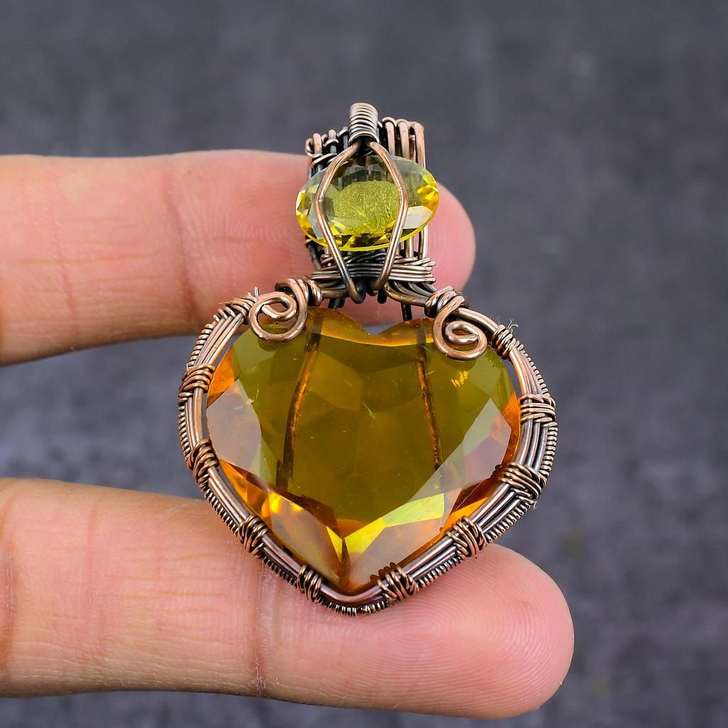 Подвеска из натурального цитрина ручной работы из медной проволоки 2,05 дюйма q7F09