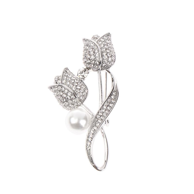 1Pc Brooch Rhinestone Tulip Flower Brooch Anti-glare Suit Brooch Collar Pin Jewelry