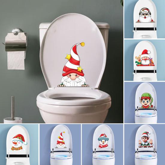 Christmas Toilet Sticker Removable Waterproof Self-adhesive Santa Claus Snowman Elf Gnome Bathroom Wall Toilet Seat Lid Decoration Decal