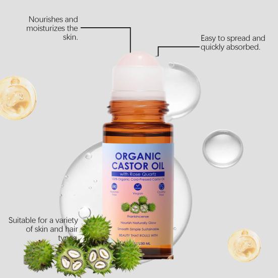 1/2/3 шт. 50 мл Органическое касторовое масло с роликом из розового кварца Дорожное питательное увлажняющее 1,7 жидких унции Чистое Extra Virgin Роликовое касторовое масло