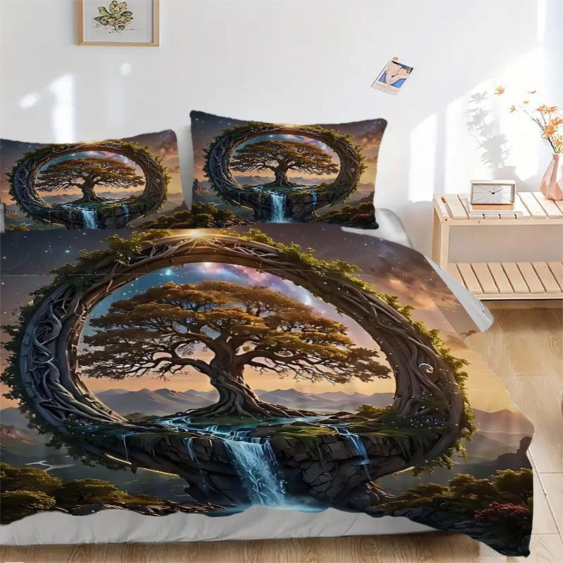3pcs Fantasy Landscape with a Mystical Tree Quilt Set Soft and Comfortable Bedroom, Guest Room and Dorm Decor Bedding Set.J046