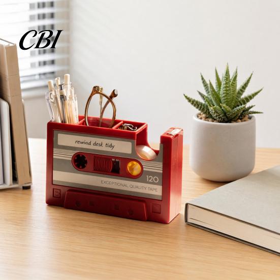 Detailed Vintage Pen Holder Retro Cassette Tape Holder, Creative Desk Organizer with Slots Storage And Compartments, Multifunctional Pencil Stand for
