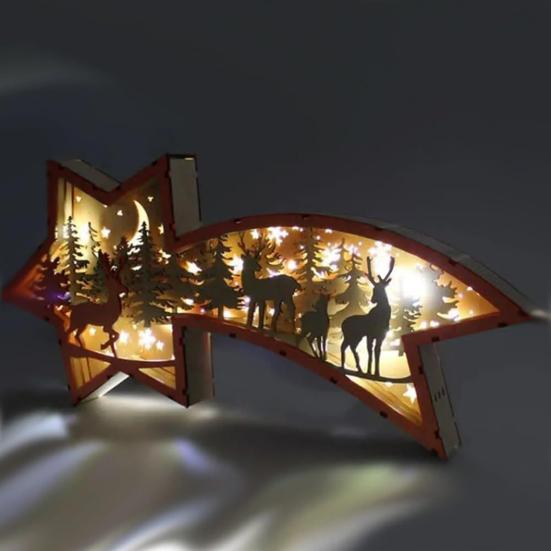 3D деревянная резьба светодиодный ночник резной олень рождественская елка снежинка лампа рождественский настольный светильник