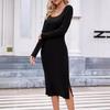 Женское однотонное платье с длинным рукавом, квадратным вырезом, облегающее и элегантное, длинное