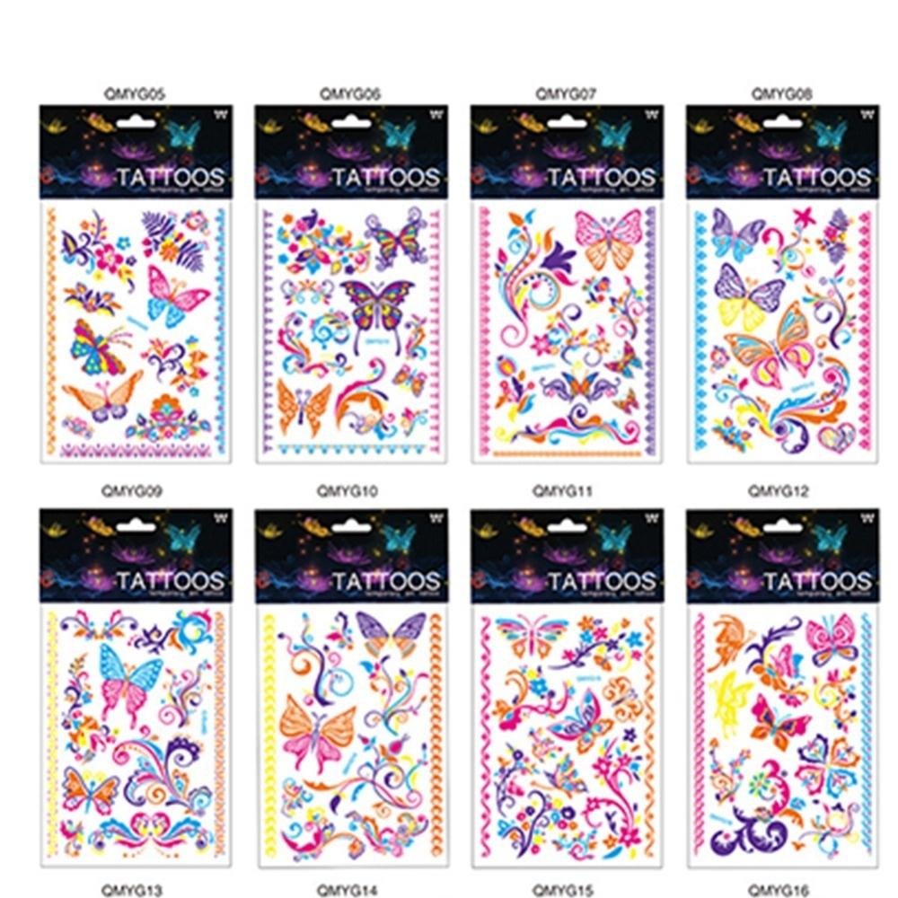 2 Sheet Luminous Temporary Tattoos Stickers Glow In the Dark Fluorescent Waterproof Butterfly Tattoo