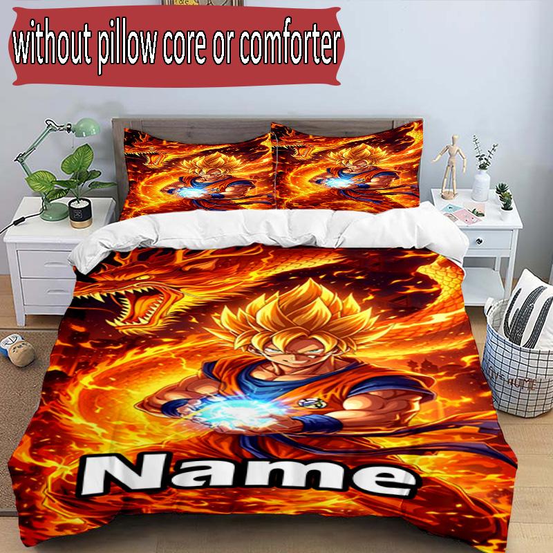3pcs Duvet Cover Set (1*Duvet Cover + 2*Pillowcase, Without Core), Custom Name DRAGON BALL Pattern Bedding Set, Home Bedroom Decor Gift