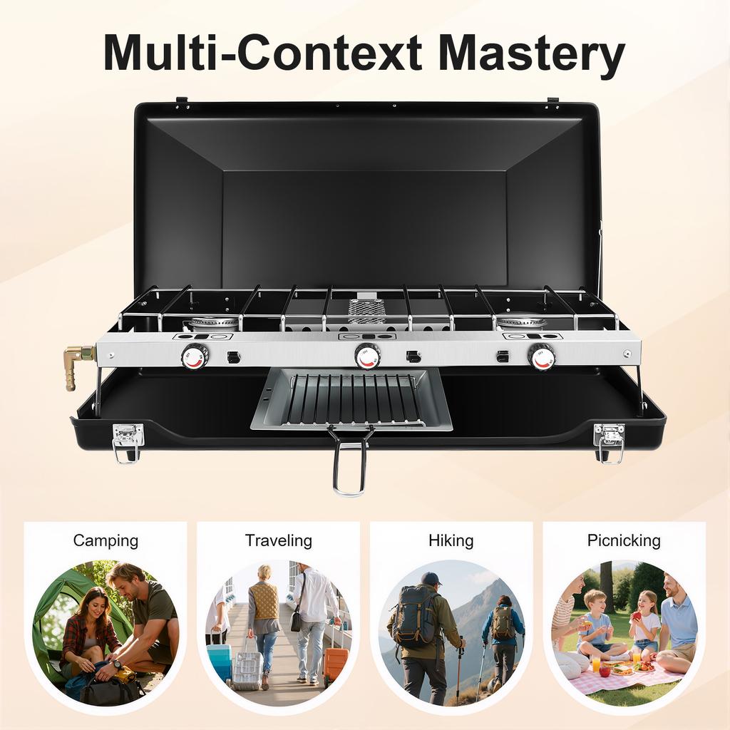 Портативная 3-конфорочная газовая плита для кемпинга, складная, 4,5 кВт, гриль, легкая, для пикника на открытом воздухе, барбекю, посуда для кемпинга, пеших походов, вечеринки в саду
