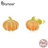 925 Sterling Silver Fun Enamel Bright Pumpkin Stud Earrings for Women Elegant Fine Jewelry