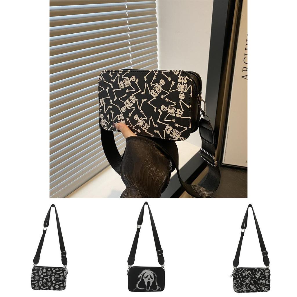 Halloween Skull Shoulder Bag For Women Pu Leather Casual Crossbody Purse With Zipper Closure