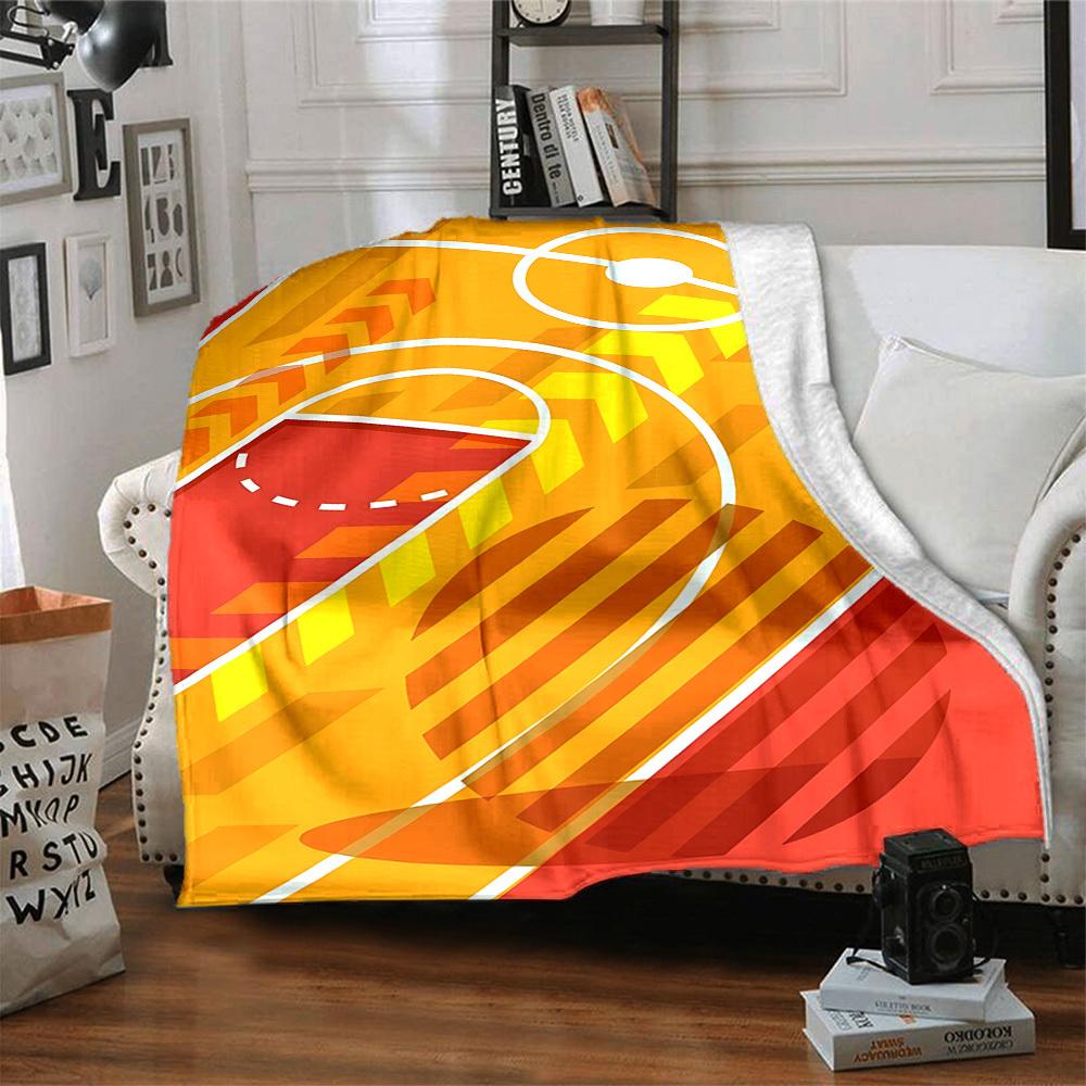 1pc Basketball Court Blanket, Lightweight Flannel Throw Blanket for Sofa, Bed, Travel, Camping, Living Room, Office, Couch093
