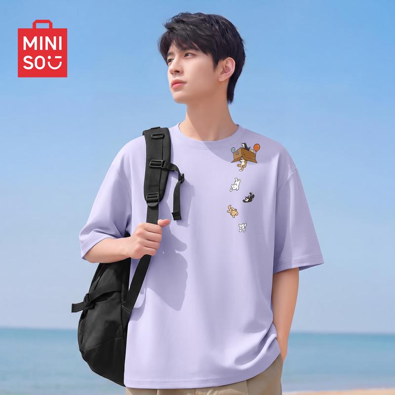 MINISO Мужская летняя дышащая футболка с коротким рукавом и круглым вырезом из ледяного шелка Sorona
