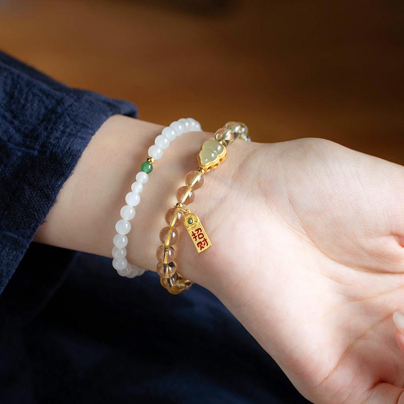 Caiyuan Gourd Original Citrine Bracelet and Hotan Jade Gourd Bracelet, High-end Jewelry for Men and Women