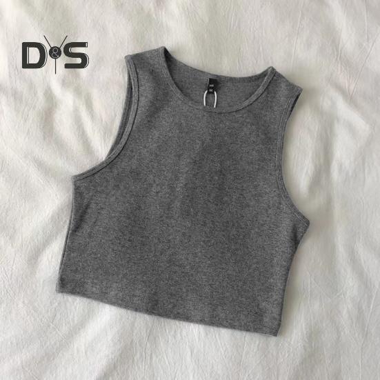 Ladies Cropped Tops Round Neck Sleeveless Slim Fit Pullover Top Casual Bottom Shirt Solid Color Summer Casual Short T-shirt Sexy Tank Top Women
