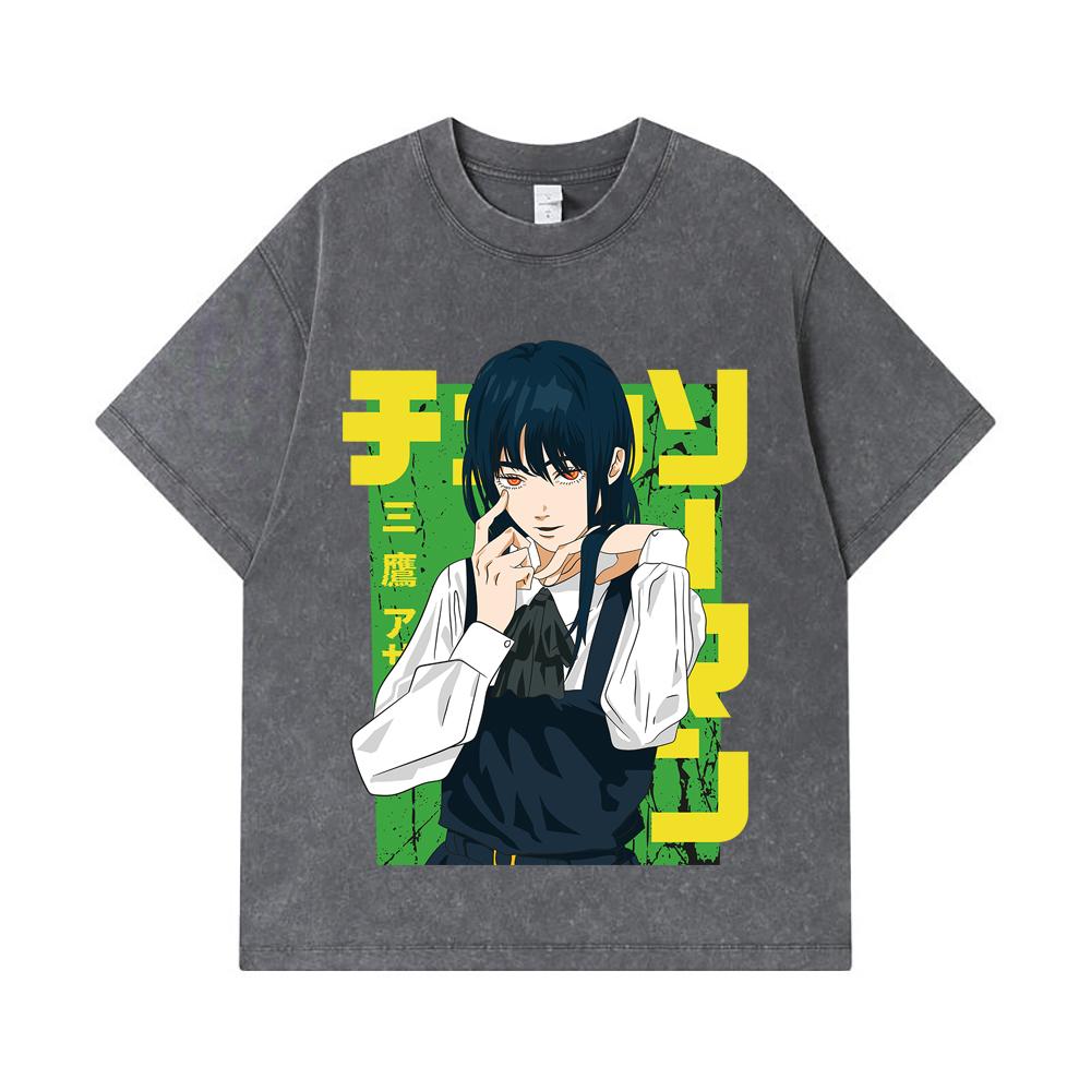 275 GSM Washed T-shirts 100% Cotton Chainsaw Man V59 Asa Print Unisex Heavy Cotton T Shirt