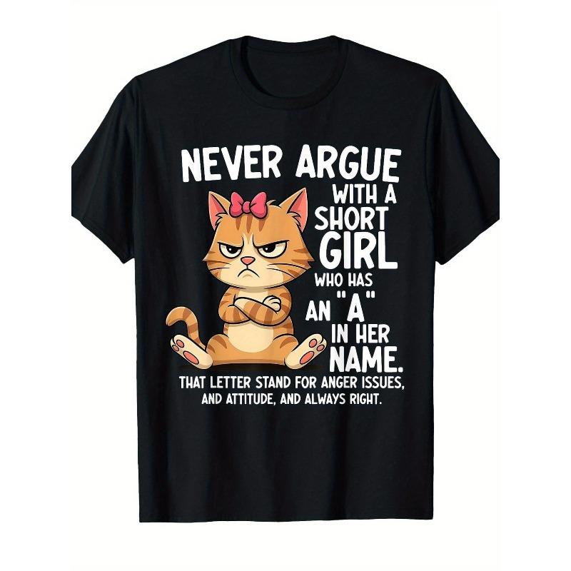 European sizes Personalized Black T-Shirt Featuring an Angry Cat Design with an Orange Furry Cat And a Playful Slogan That Says