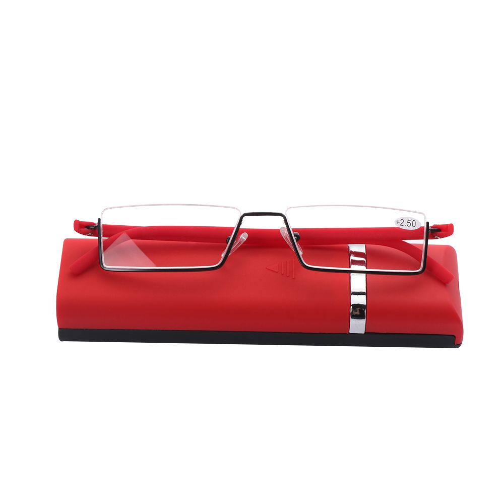 with Case Portable TR90 Reader Eyeglasses Half Frame Semi Rimless Reading Glasses