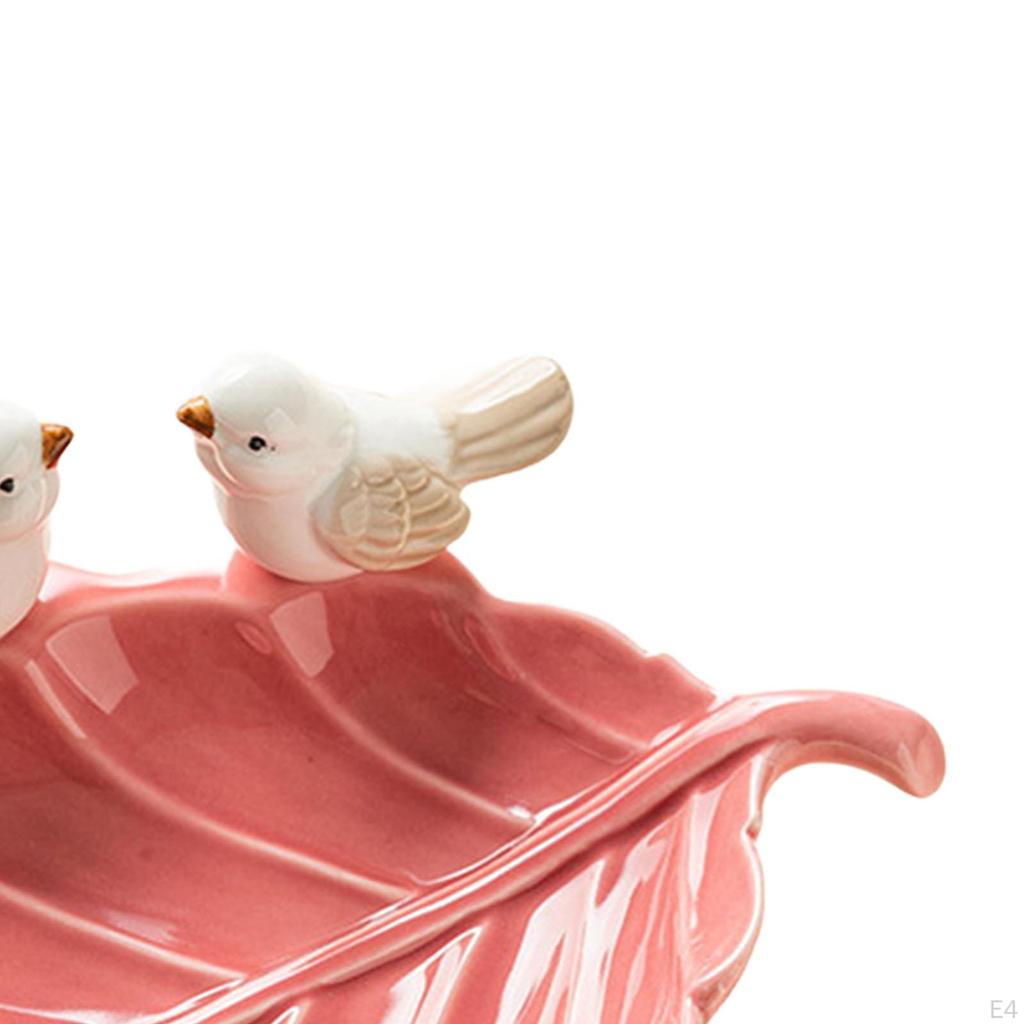 Leaf Trinket Tray with Birds Statue Snack Plate Necklace Key Holder for Room Decor