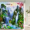 Chinese Style Natural Waterfall Landscape Shower Curtains Bathroom Curtain Waterproof Polyester Horse Bath Curtain with Hooks