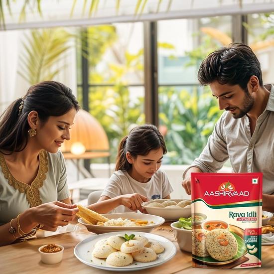 Aashirvaad Rava Idli Instant Mix, упаковка 500 г, легко приготовить 50 Rava Idli за 3 шага