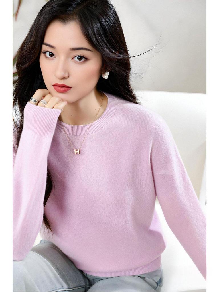 Женский свитер с длинным рукавом из мягкого кашемира с круглым вырезом - Модный, Универсальный и Удобный трикотаж.