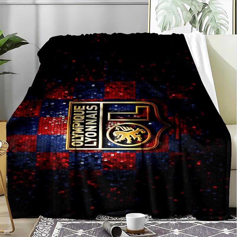 1PC Lyon Football Crest Design Printed Soft Flannel Blanket Throw for Adult Bedroom Living Room Sofa Camping Travel Fan gifts Christmas Gifts
