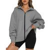 Beauty Fashion Casual Solid Color Top Thick Zipper Sweatshirt