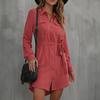 Spring and Autumn Women's Dress Cardigan Shirt Lapel Commuter Tie Shirt Long Sleeve Dresses
