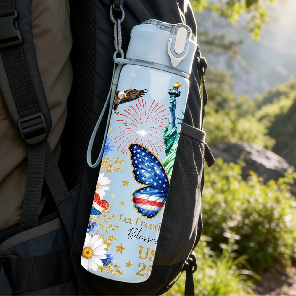 1PC Butterfly Rose Vintage Floral Pattern 750ml Color Plastic Sports Water Bottle Leakproof Flip Straw Lid Suitable for Sports Office Home Use