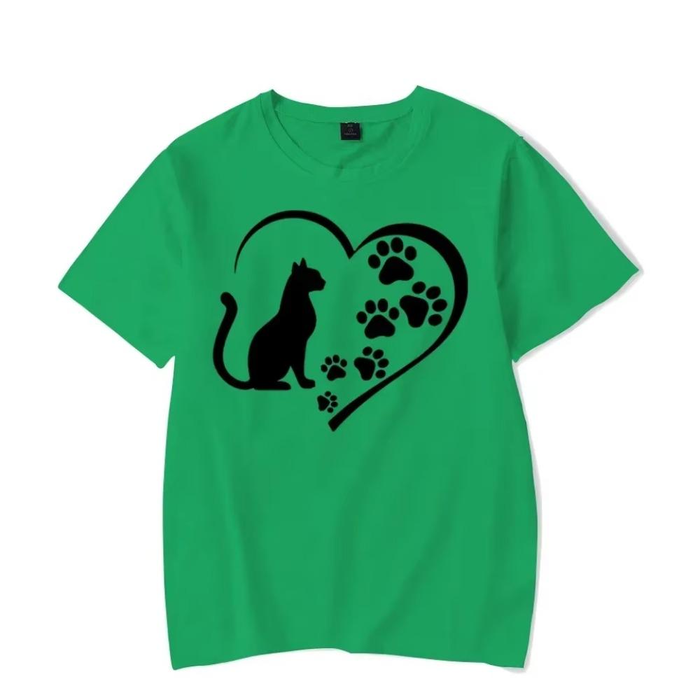 Мужская футболка с графикой кошачьей лапы, забавная футболка с кошкой в виде сердца, модная уличная одежда Харадзюку, мужской бренд оверсайз, хип-хоп топ, винтажная рубашка для мужчин