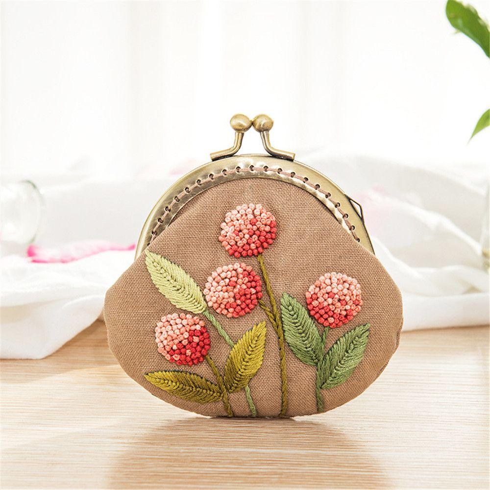 Handmade DIY Crafts Flower Patterns Cross Stitch Coin Purse Wallet Embroidery Starter Kit