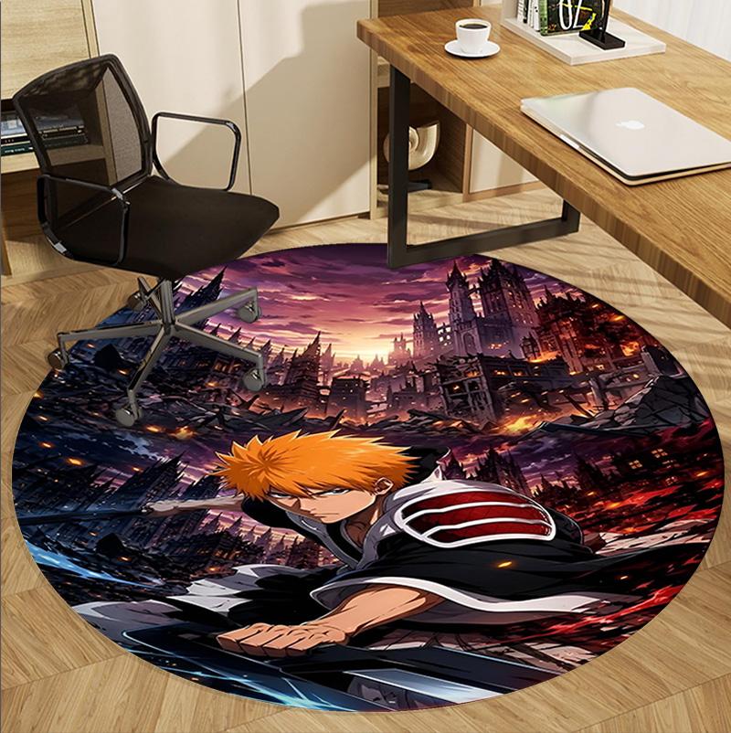 BLEACH Pattern Round Rug, Indoor/Outdoor Mat, for Picnic, Gameroom, Bedroom, Office, Living Room, Home Decor Carpet, Birthday Gift