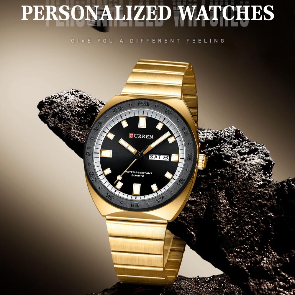 CURREN Роскошные мужские часы, новый дизайн, нержавеющая сталь, светящийся дисплей недели, календарь, водонепроницаемые часы для мужчин