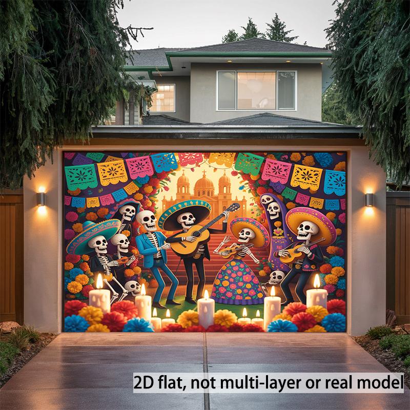 2D flat banner for the Mexican Day of the Dead party - - - Vibrant Day of the Dead decorations including skulls