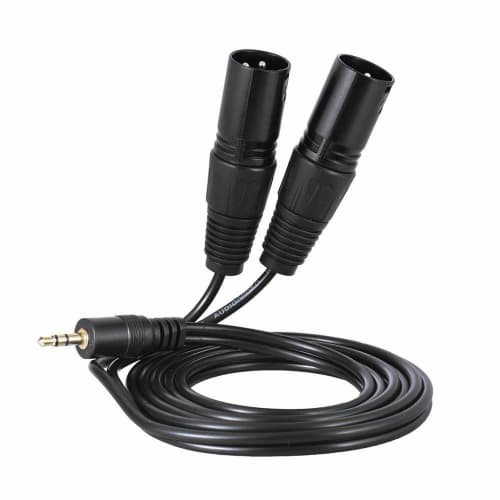 WV-9272-1.5B: Two XLR Male to 3.5mm Stereo Mini Plug Unbalanced Line Cable (1.5m, Black)