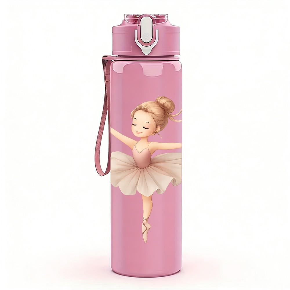 1PC Ballerina Girl White Line Sketch Print 750ml Color Plastic Sports Water Bottle Leakproof Flip Straw Lid Suitable for Sports Office Home Use