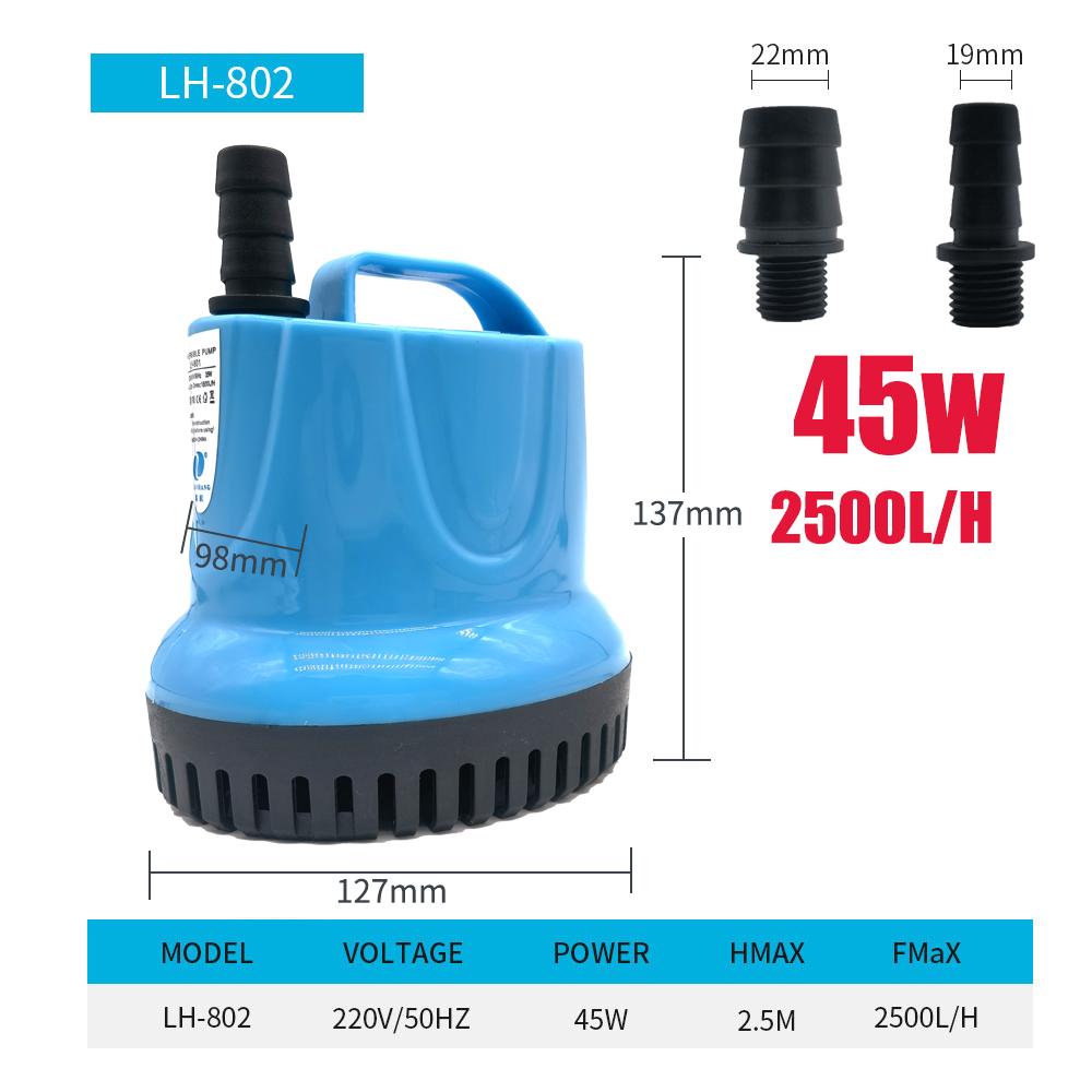 10/18/25/45/60/85W 600-4500L/H Submersible Water Pump 220V Aquarium Tank Water Tank Spout Temperature Control Cleaning Bottom Suction Pump